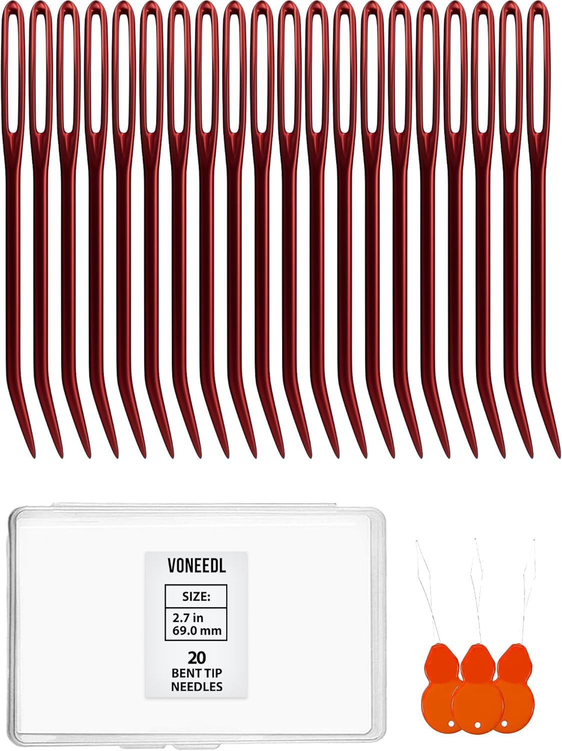 20 PCS Bent Tip Tapestry Needles with Large Eye - Yarn Blunt Steel Knitting Needles in Storage Box - Perfect for Crochet, Weaving, Darning, DIY, and Crafting