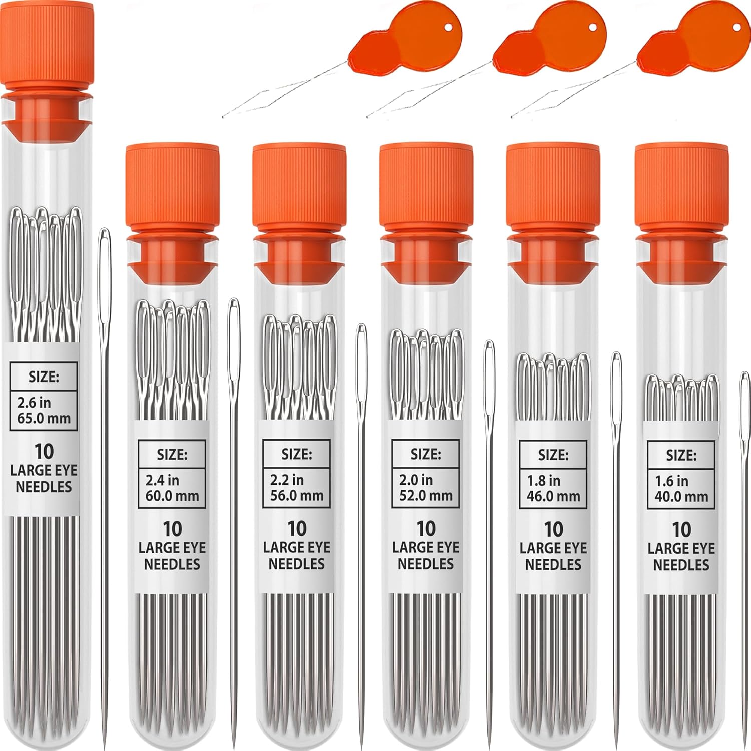 60 PCS Large Eye Sharp Needles - Easy to Thread Big Eye Sewing Needles, Embroidery Needles (6 Sizes)