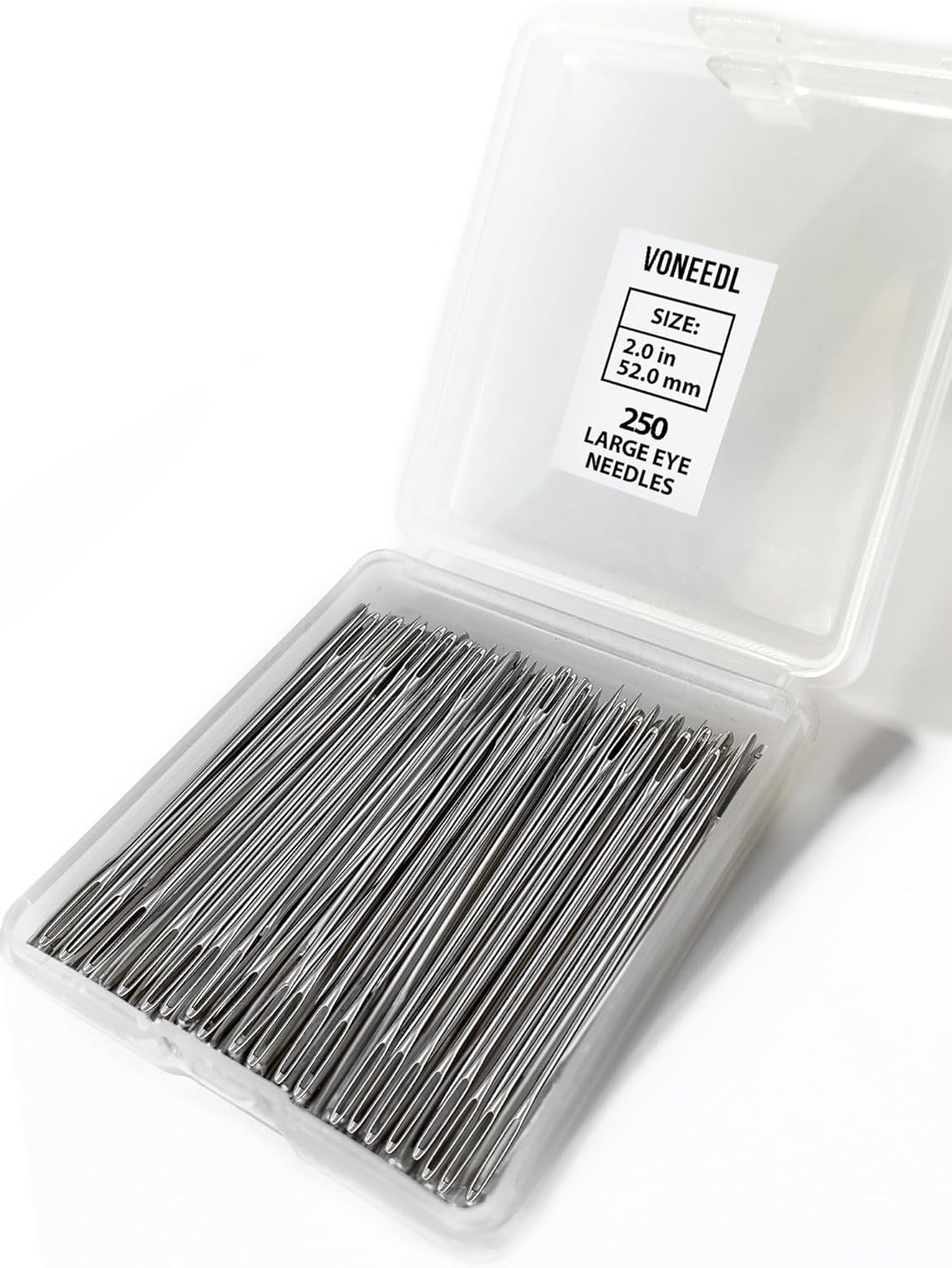 250 Large Eye Sharp Needles - Easy to Thread Needles in Convenient Storage Box - Bulk Set of 2 inch Big Eye Embroidery Needles, Perfect for Hand Sewing, Crafting, Darning, Quilting